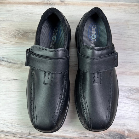 Orthofeet Other - Orthofeet Lincoln Center Mens Loafers Black Leather Hook Loop Size 12 X-Wide 585